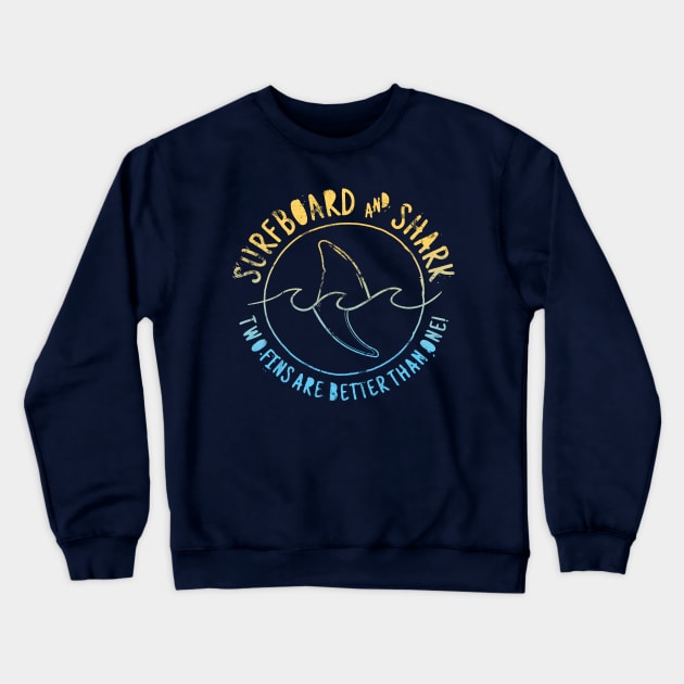 Surfboard And Shark Funny Summer Beach Crewneck Sweatshirt by Fitastic